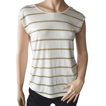 Koszulka damska Pieces Rammi Ss biała w złote paski