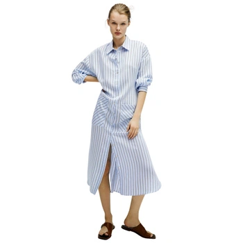 Sukienka damska Zara midi koszulowa oversize niebieska