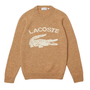 Sweter męski Lacoste AH0447 gruby brązowy z alpaką i wełną r. 3XL