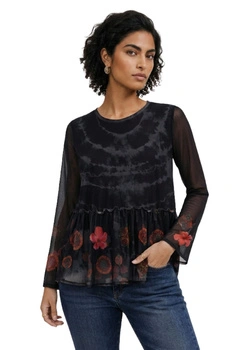 Bluzka damska Desigual Candem siateczka z baskinką