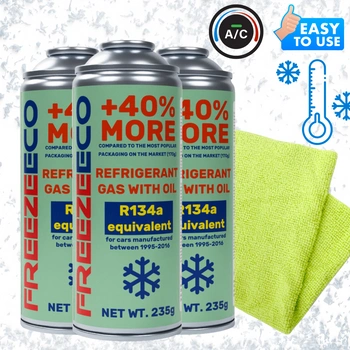 Zestaw FreezeEco 3x 2 w 1 zamiennik R134a czynnik do klimatyzacji z olejem i uszczelniaczem + Mikrofibra