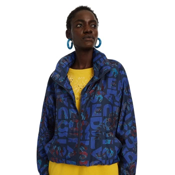 Kurtka damska Desigual wiatrówka z kapturem niebieska