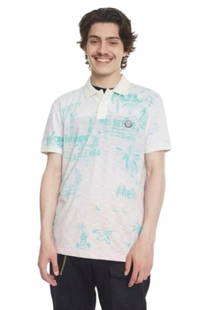 Koszulka polo męska Desigual Benjamin z nadrukiem tropikalnym