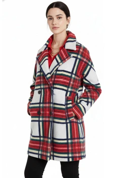 Płaszcz damski Desigual Dorian wełniany w kratę