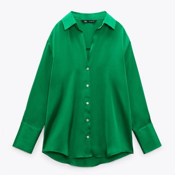 Koszula damska Zara satynowa oversize zielona