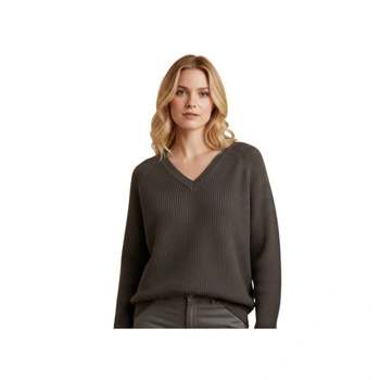 Sweter damski Rodier luźny krój szary z wełną Merino i alpaką r. L