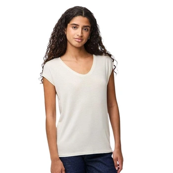 Koszulka damska Pieces Billo Tee kremowa w złote paski