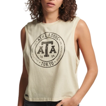 Koszulka damska Superdry Vintage Collegiate Tank bez rękawów beżowy z nadrukiem r. XS