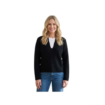 Sweter damski Rodier czarny wełniany z wełny Merino