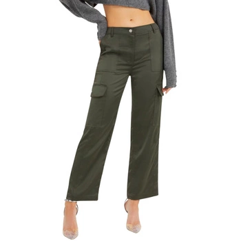 Spodnie damskie Guess materiałowe satynowe cargo zielone