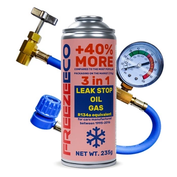 Zestaw FreezeEco 3 w 1 zamiennik R134a czynnik do klimatyzacji z olejem i uszczelniaczem + przewód