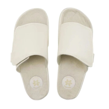 Klapki damskie Flip Flop Slide Velcro ecru lekkie imitacja skóry