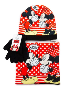 Komplet czapka komin rękawiczki DISNEY MINNIE MOUSE dla dziewczynki czerwony