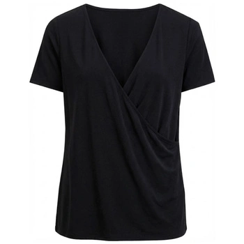 Bluzka damska Vila Modelina czarna luźna z głębokim dekoltem