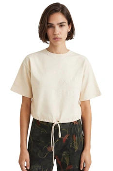 Bluza damska Desigual Boudicca crop z krótkim rękawem kremowa