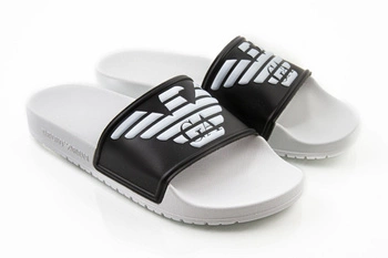 Klapki męskie Emporio Armani Beachwear wsuwane biało-czarne