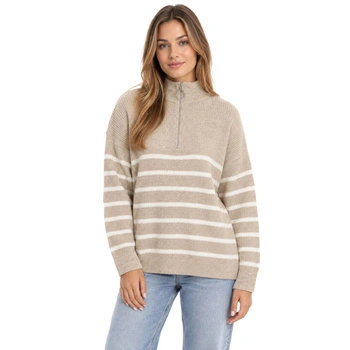 Sweter damska Gold&Silver luźny ciepły beżowy w białe paski r. one size