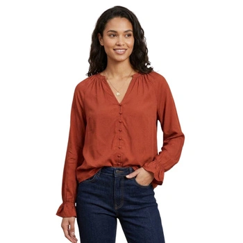 Bluzka damska Vila Vilmea V-Neck prosta brązowa ze wzorem