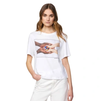 Koszulka damska United Colors of Benetton Hands biała z nadrukiem