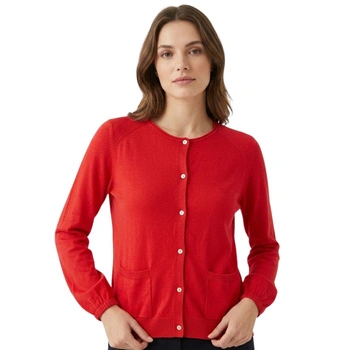 Sweter damski Stefanel czerwony rozpinany z kieszonkami r. S