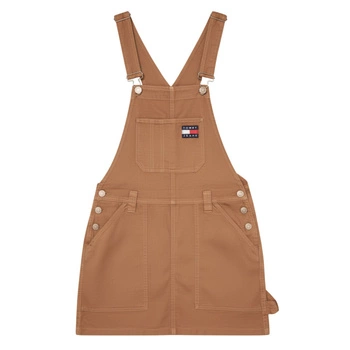 Sukienka damska Tommy Jeans Dungaree mini ogrodniczka brązowa