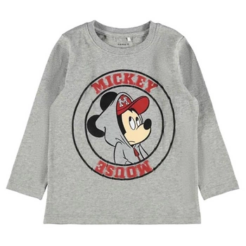 Koszulka chłopięca Name It Mickey z długim rękawem bawełniana brązowa