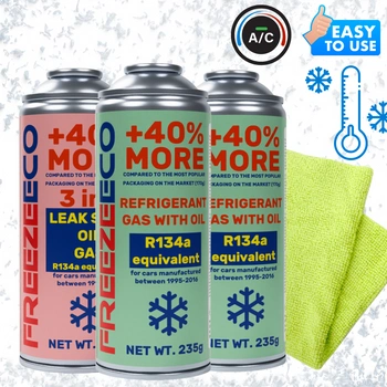 Zestaw FreezeEco zamiennik 2X R134a + 3 w 1 czynnik do klimatyzacji z olejem i uszczelniaczem + Mikrofibra