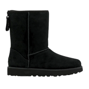 Buty damskie Ugg Classic Short Logo Zip skórzane botki czarne
