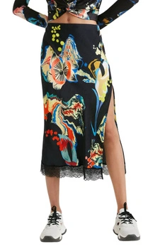 Spódnica damska Desigual x Mr. Christian Lacroix Barcelona midi z rozcięciem