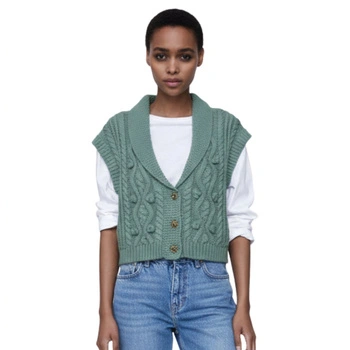 Kamizelka damska Zara dzianinowa zielona