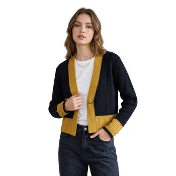 Sweter damski Rodier czarny rozpinany z kieszonką krótki luźny r. M