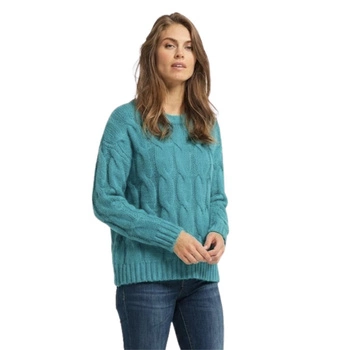 Sweter damski Usha z warkoczowym splotem turkusowy