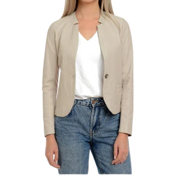 Kurtka damska skórzana Mangotti beżowa żakeitowa