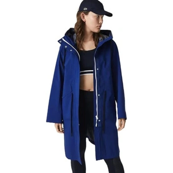 Płaszcz damski Lacoste Lond Hooded Water-Resistant Parka do kolan z kapturem przeciwdeszczowy niebieski r. XS