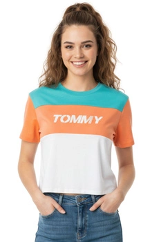Koszulka damska Tommy Hilfiger Block logo pomarańczowa