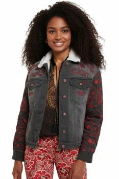 Kurtka damska Desigual Quilt Bill ocieplana jeansowa szara