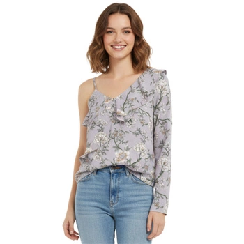 Bluzka damska S.Oliver asymetryczna fioletowa w kwiaty