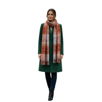 Szalik damski Elvang Copenhagen wełniany w kratkę z frędzlami