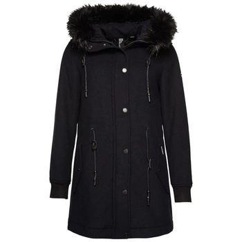 Płaszcz damski Superdry Wool Parka wełniany z kapturem granatowy