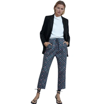 Spodnie damskie Zara grabatowe z nadrukiem nogawka 7/8