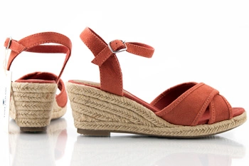 Sandały  damskie Tom Tailor na koturnie pomarańczowe