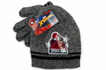 Komplet czapka rękawiczki Marvel Spiderman dla chłopca zimowy szary