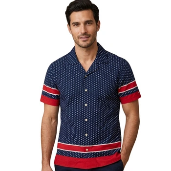 Koszula męska Tommy Hilfiger bawełniana w groszki z krókim rękawem r. M