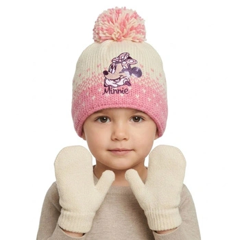 Komplet czapka rękawiczki Disney Minnie dla dziewczynki zimowy różowa r. 48