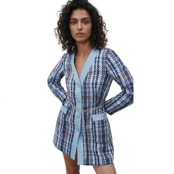 Płaszcz damski Zara Tweed Knit błękitny