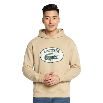 Bluza męska Lacoste SH0067 o luźnym kroju kangurka beżowa r. 4XL
