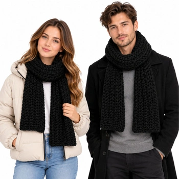 Szalik UGG Roving czarny z wełną i alpaką miękki zimowy warkoczowy 245 cm