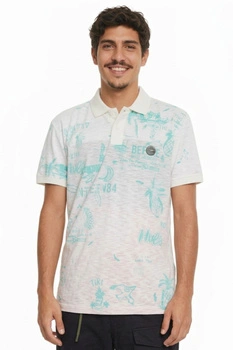 Koszulka polo męska Desigual Benjamin z nadrukiem tropikalnym r. XXL