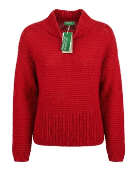 Sweter damski United Colors of Benetton czerwony golf z wełną