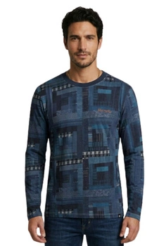 Koszulka męska Desigual LLuc z długim rękawem patchwork r. S